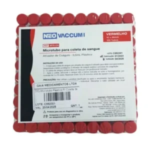 Microtubo Plastico P/ Coleta de Sangue C/ Ativ Coagulo 0,5ml 10x46mm Cx C/100un Neolab